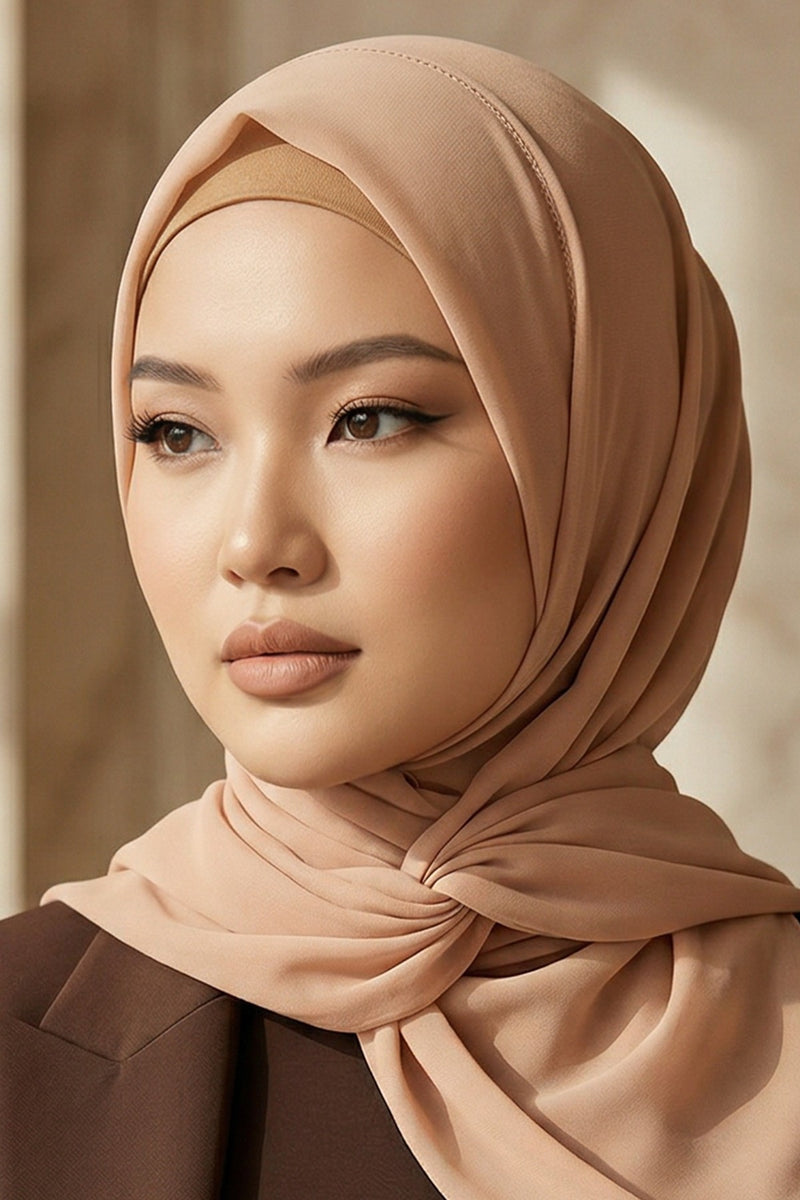 Instant Wear Hijab with Built-In Bonnet, Lightweight Chiffon Headscarf, One Piece Modest Headwear,PS-48