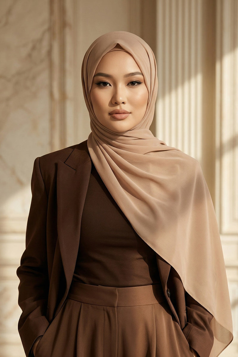 Instant Wear Hijab with Built-In Bonnet, Lightweight Chiffon Headscarf, One Piece Modest Headwear,PS-48