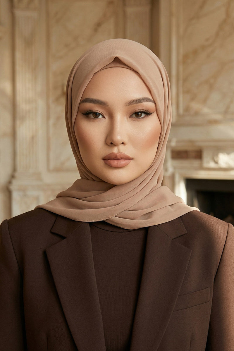 Instant Wear Hijab with Built-In Bonnet, Lightweight Chiffon Headscarf, One Piece Modest Headwear,PS-48