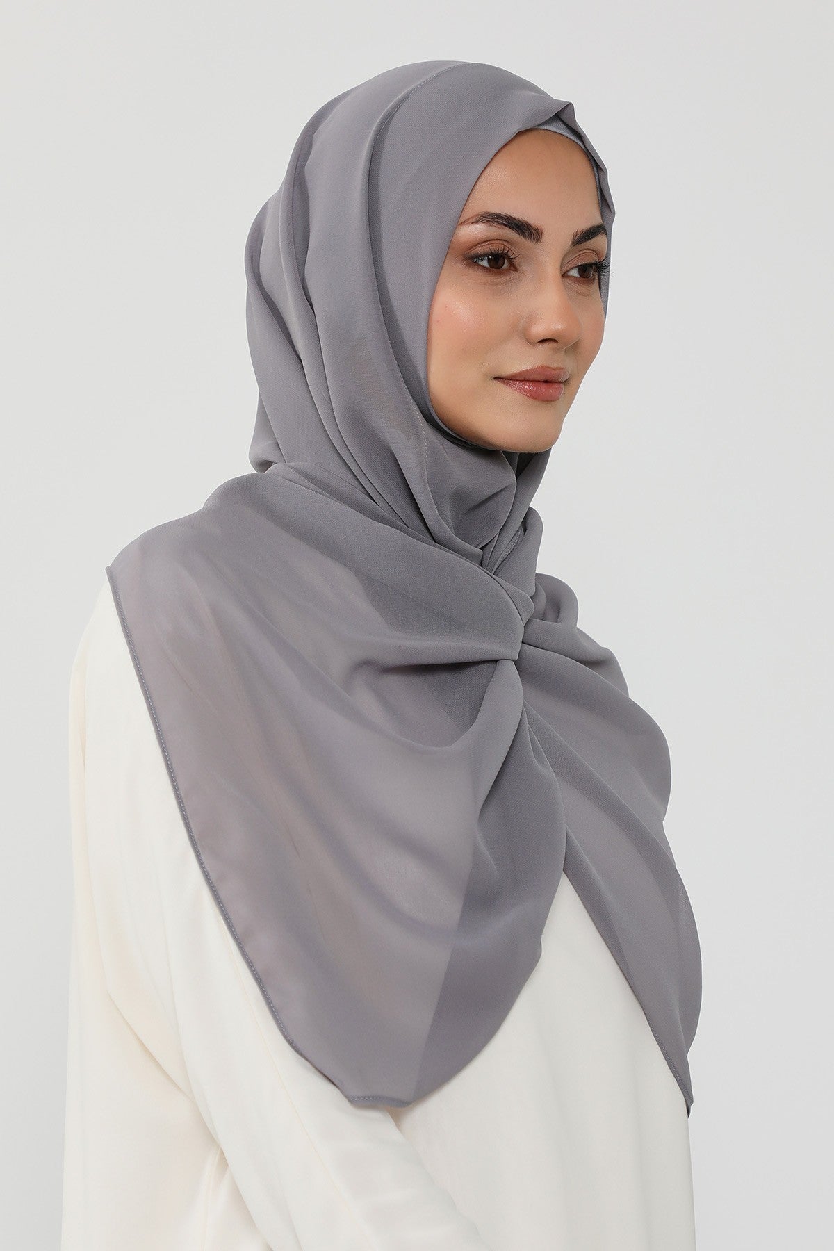 Instant Wear Hijab with Built-In Bonnet, Lightweight Chiffon Headscarf, One Piece Modest Headwear,PS-48 Grey