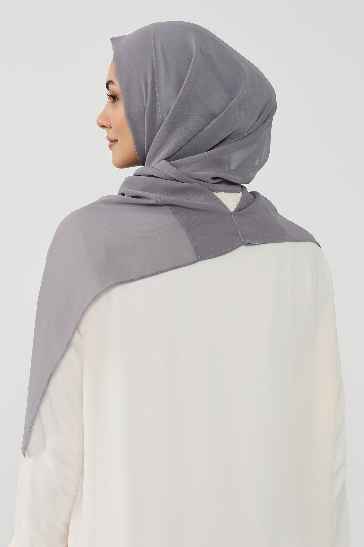 Instant Wear Hijab with Built-In Bonnet, Lightweight Chiffon Headscarf, One Piece Modest Headwear,PS-48 Grey