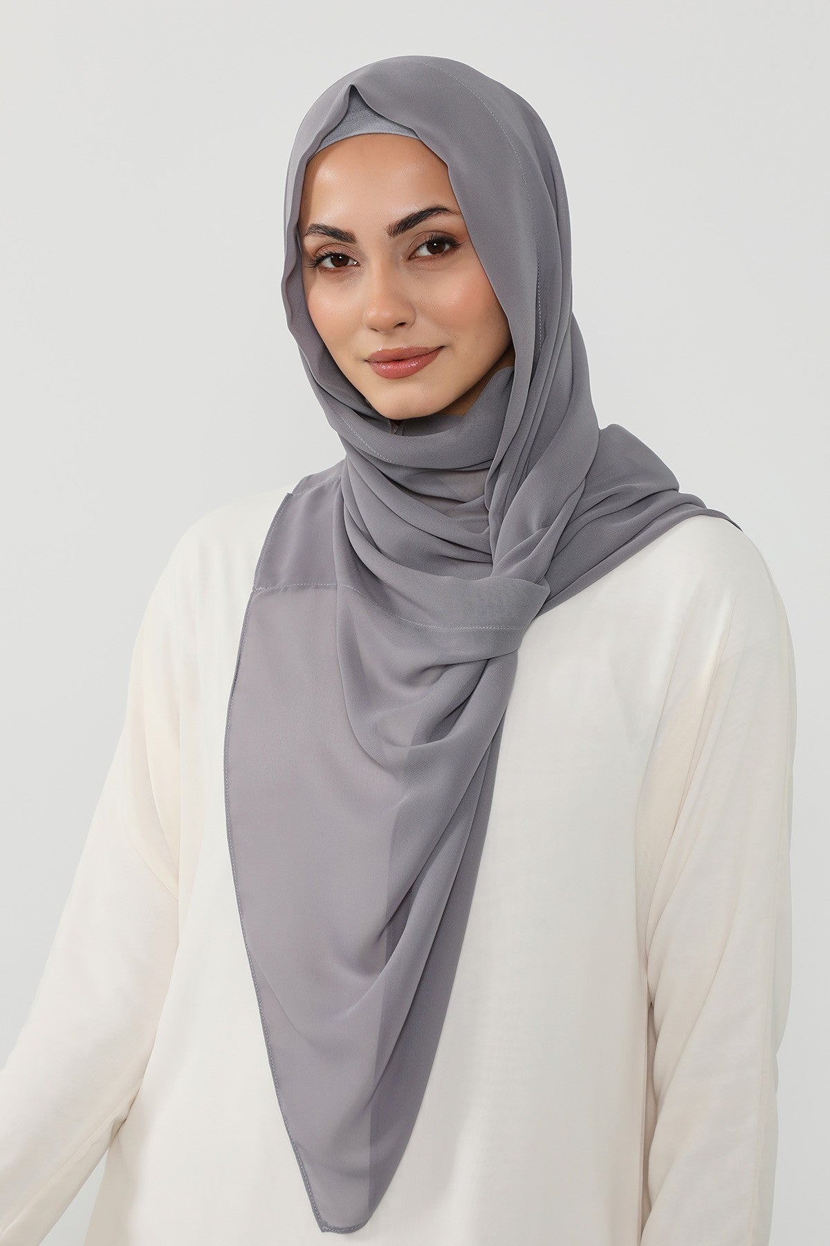 Instant Wear Hijab with Built-In Bonnet, Lightweight Chiffon Headscarf, One Piece Modest Headwear,PS-48 Grey