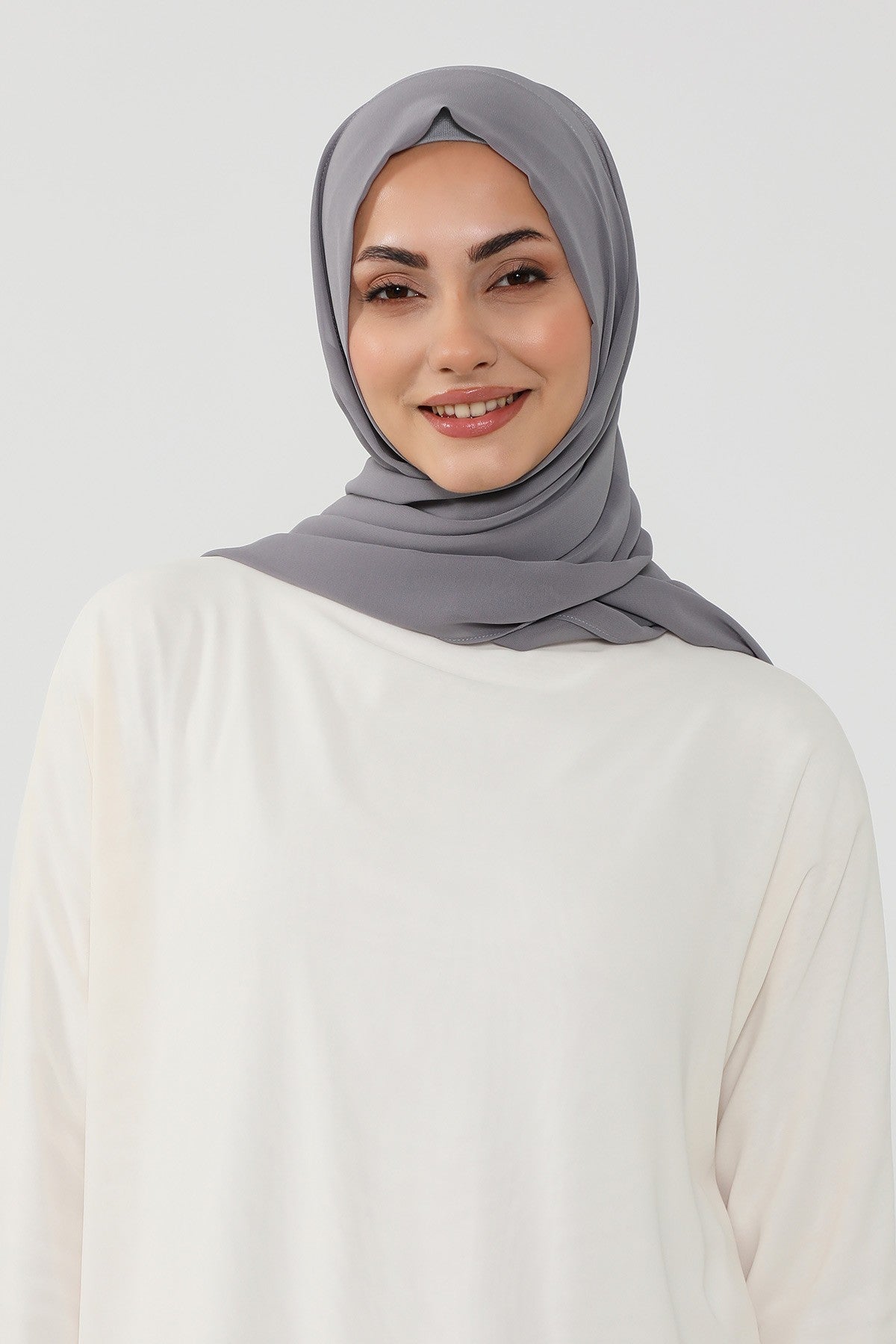 Instant Wear Hijab with Built-In Bonnet, Lightweight Chiffon Headscarf, One Piece Modest Headwear,PS-48 Grey