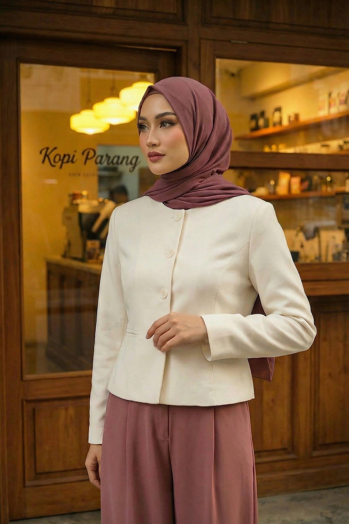Instant Wear Hijab with Built-In Bonnet, Lightweight Chiffon Headscarf, One Piece Modest Headwear,PS-48 Dusty Rose