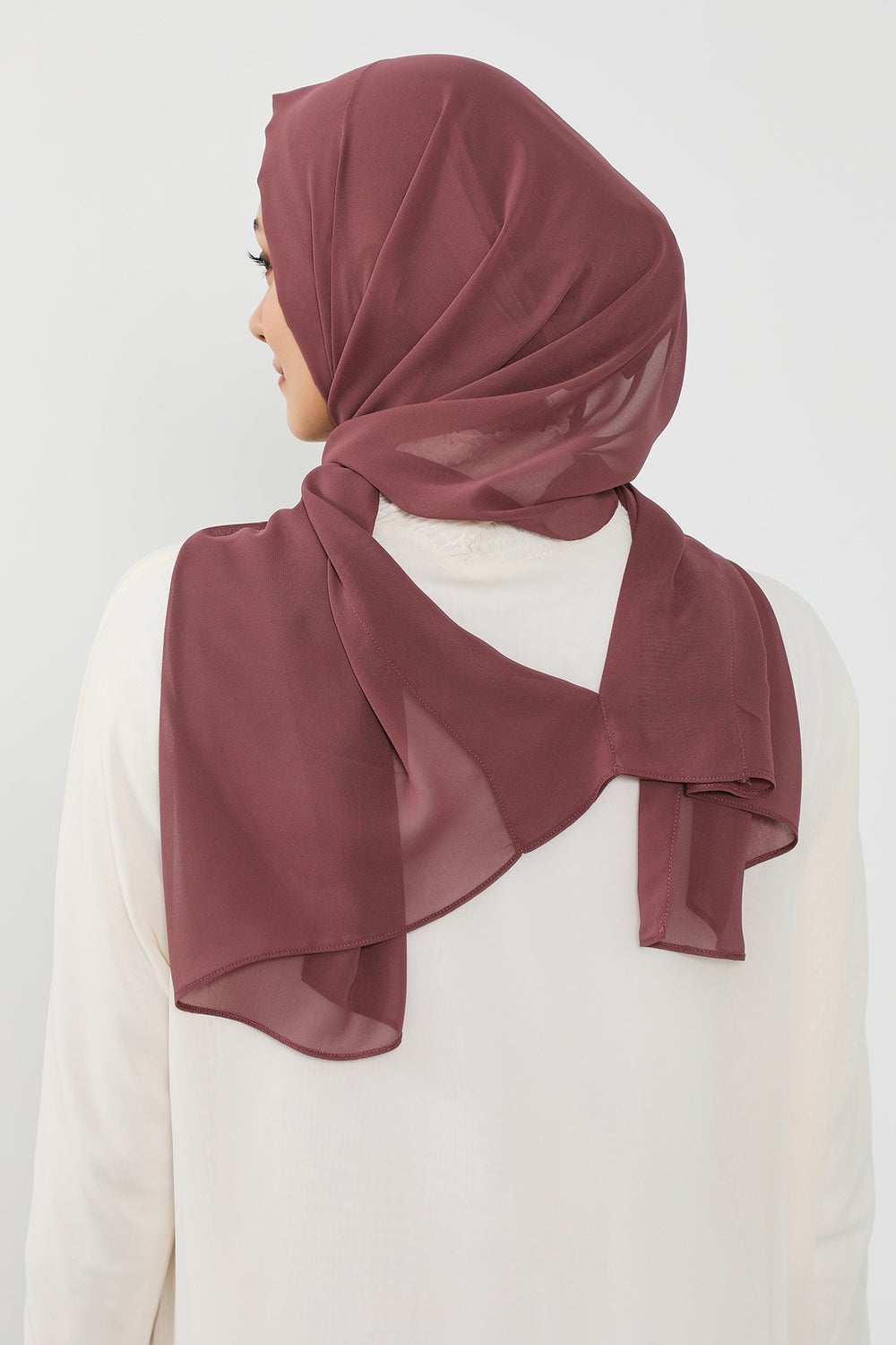 Instant Wear Hijab with Built-In Bonnet, Lightweight Chiffon Headscarf, One Piece Modest Headwear,PS-48 Dusty Rose