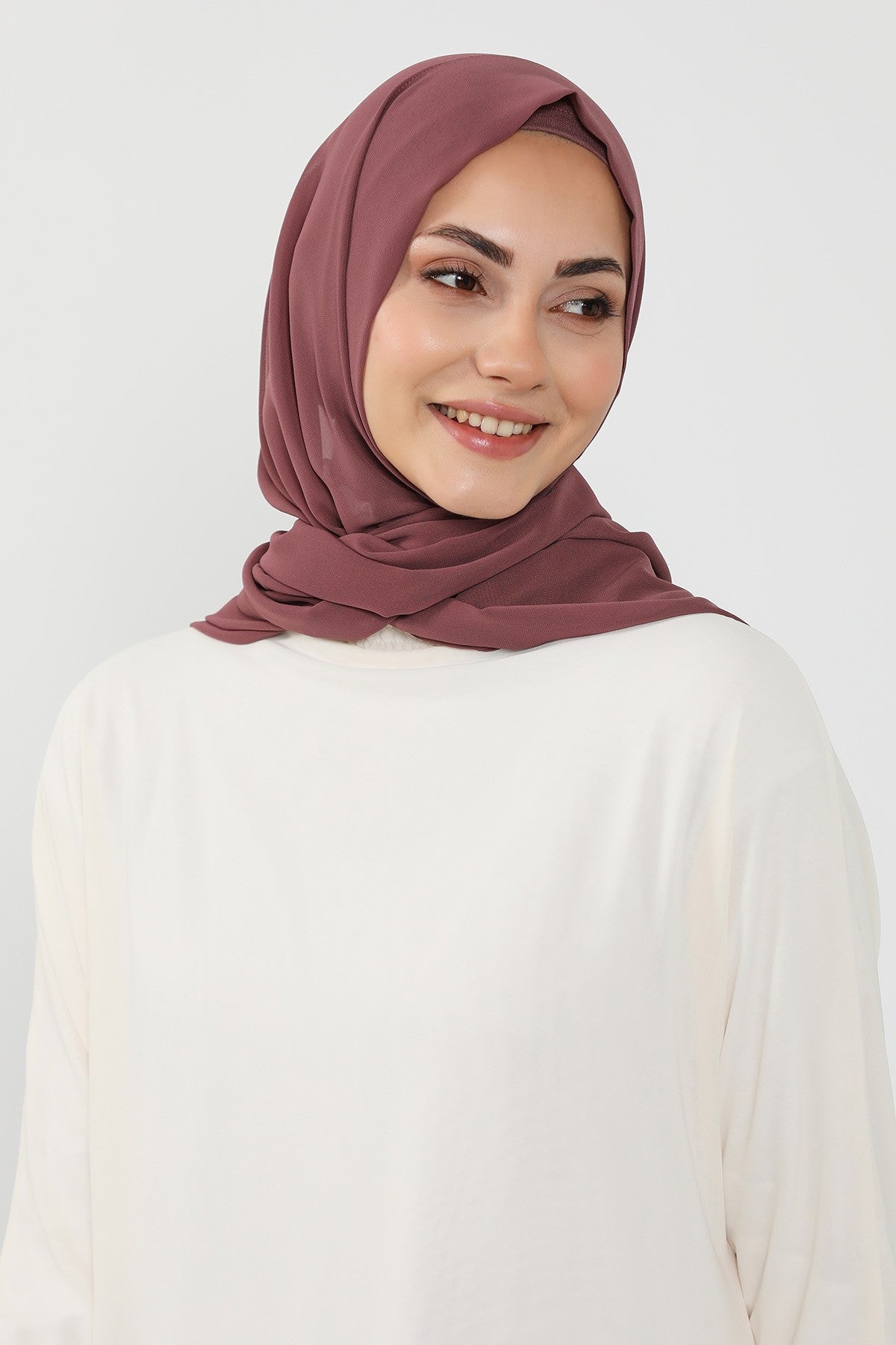 Instant Wear Hijab with Built-In Bonnet, Lightweight Chiffon Headscarf, One Piece Modest Headwear,PS-48 Dusty Rose