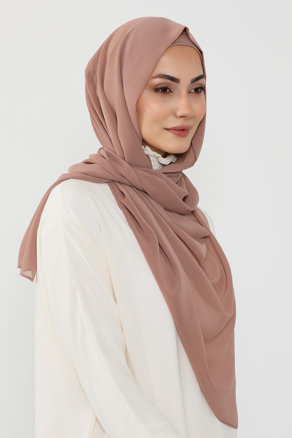 Instant Wear Hijab with Built-In Bonnet, Lightweight Chiffon Headscarf, One Piece Modest Headwear,PS-48 Dark Mink