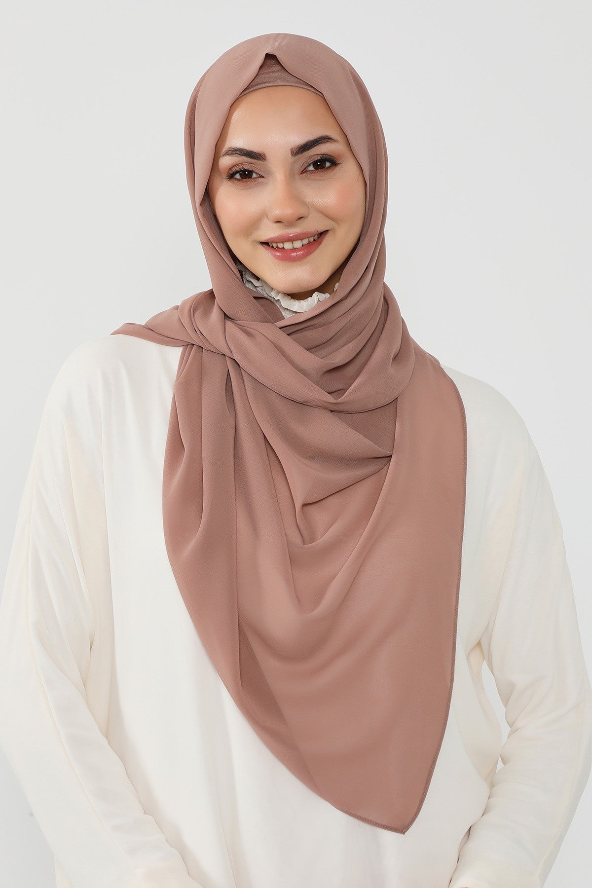 Instant Wear Hijab with Built-In Bonnet, Lightweight Chiffon Headscarf, One Piece Modest Headwear,PS-48 Dark Mink