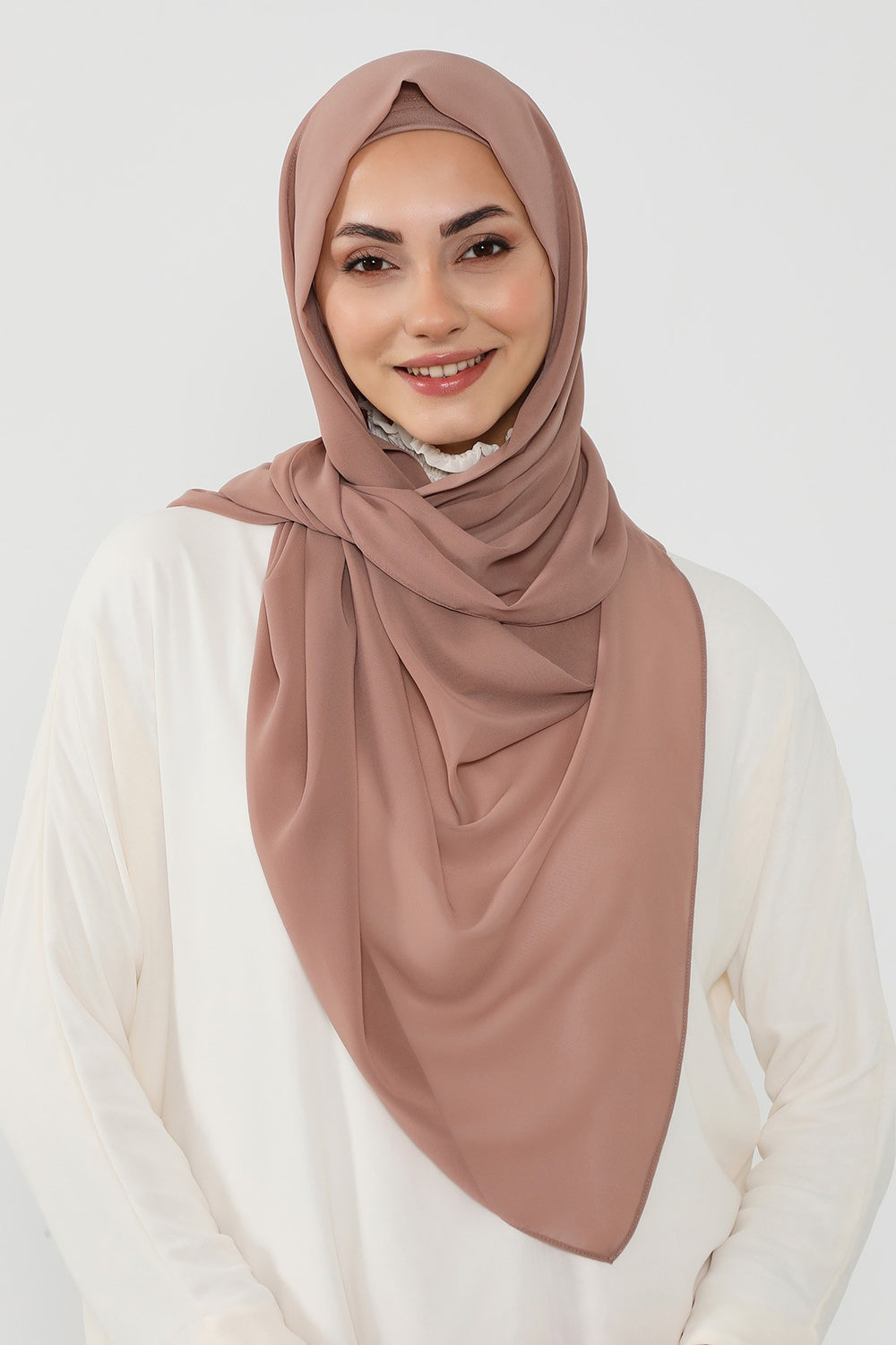 Instant Wear Hijab with Built-In Bonnet, Lightweight Chiffon Headscarf, One Piece Modest Headwear,PS-48 Dark Mink