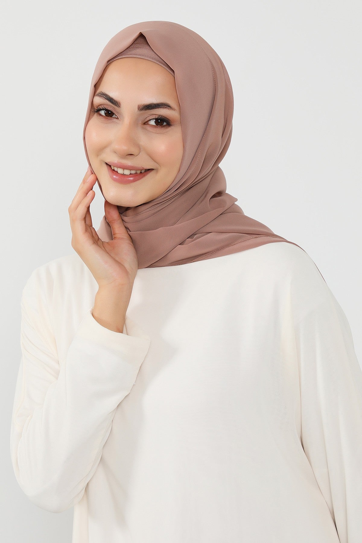 Instant Wear Hijab with Built-In Bonnet, Lightweight Chiffon Headscarf, One Piece Modest Headwear,PS-48 Dark Mink