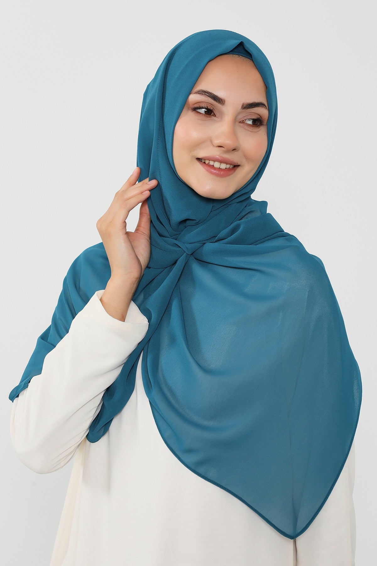 Instant Wear Hijab with Built-In Bonnet, Lightweight Chiffon Headscarf, One Piece Modest Headwear,PS-48 Petrol Blue