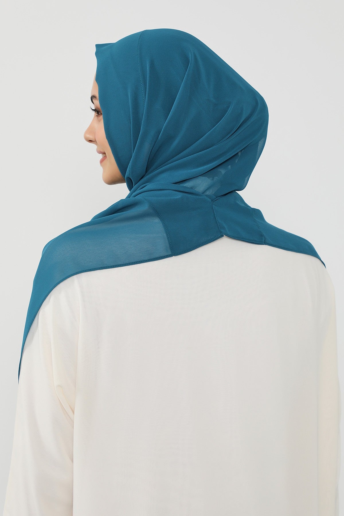 Instant Wear Hijab with Built-In Bonnet, Lightweight Chiffon Headscarf, One Piece Modest Headwear,PS-48 Petrol Blue
