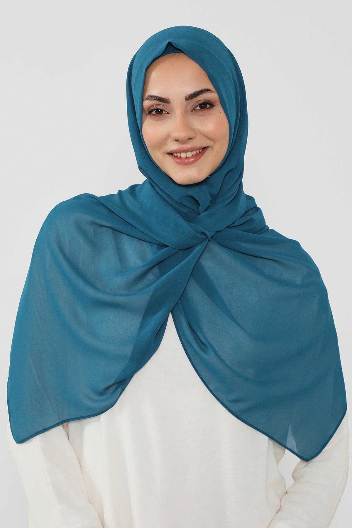 Instant Wear Hijab with Built-In Bonnet, Lightweight Chiffon Headscarf, One Piece Modest Headwear,PS-48 Petrol Blue
