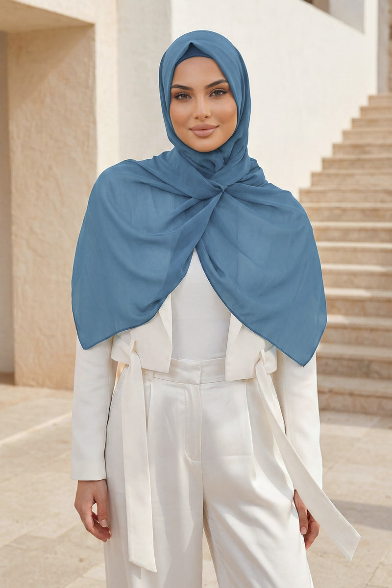 Instant Wear Hijab with Built-In Bonnet, Lightweight Chiffon Headscarf, One Piece Modest Headwear,PS-48