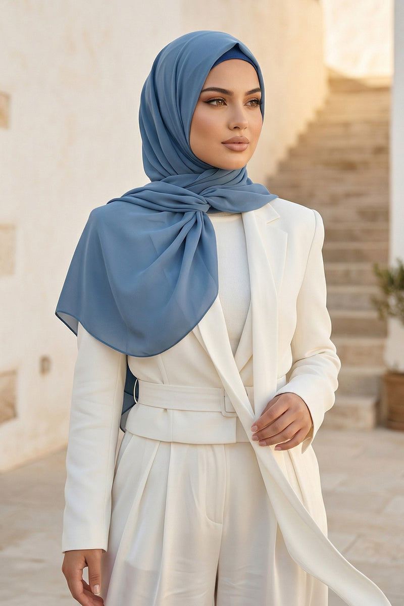 Instant Wear Hijab with Built-In Bonnet, Lightweight Chiffon Headscarf, One Piece Modest Headwear,PS-48