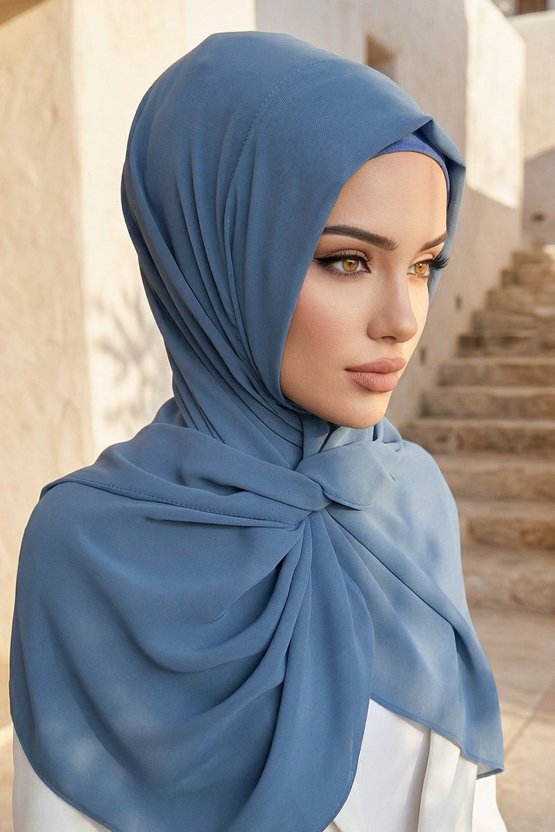 Instant Wear Hijab with Built-In Bonnet, Lightweight Chiffon Headscarf, One Piece Modest Headwear,PS-48