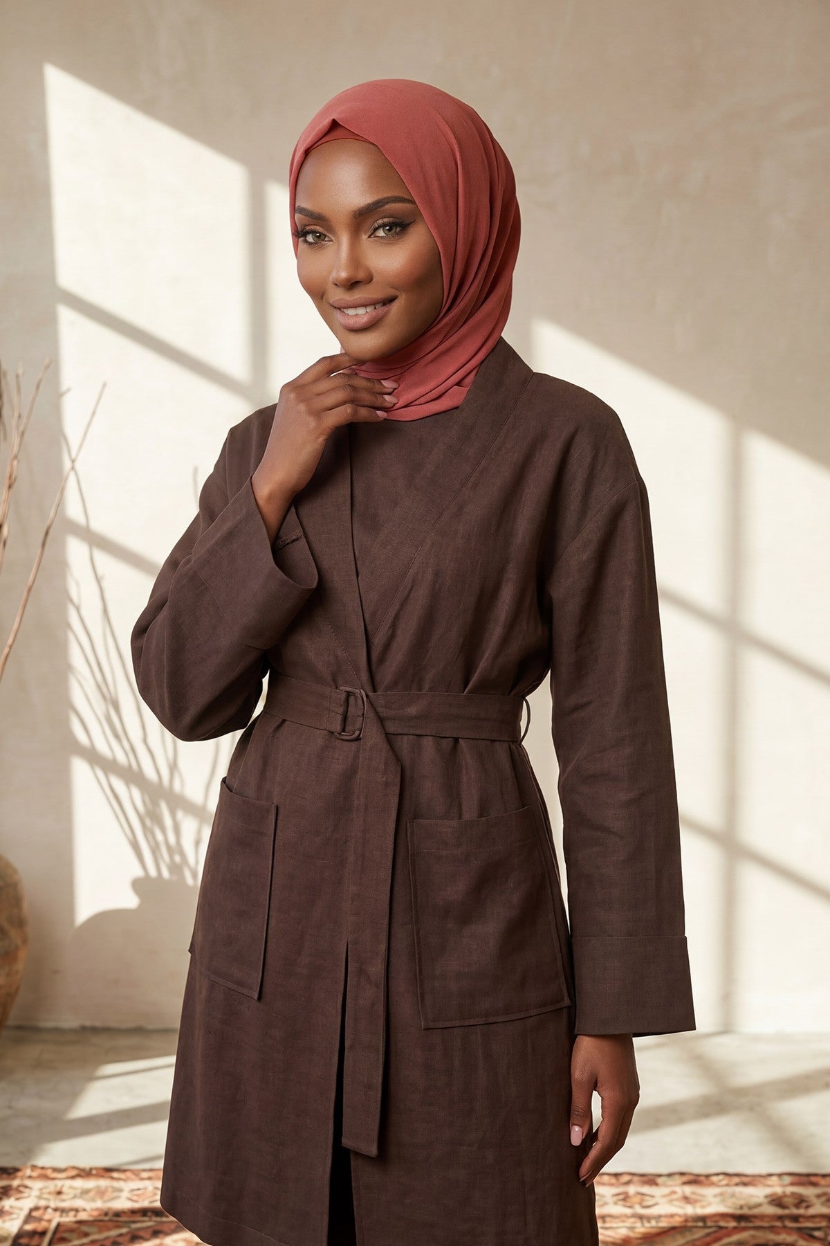 Instant Wear Hijab with Built-In Bonnet, Lightweight Chiffon Headscarf, One Piece Modest Headwear,PS-48 Cinnamon