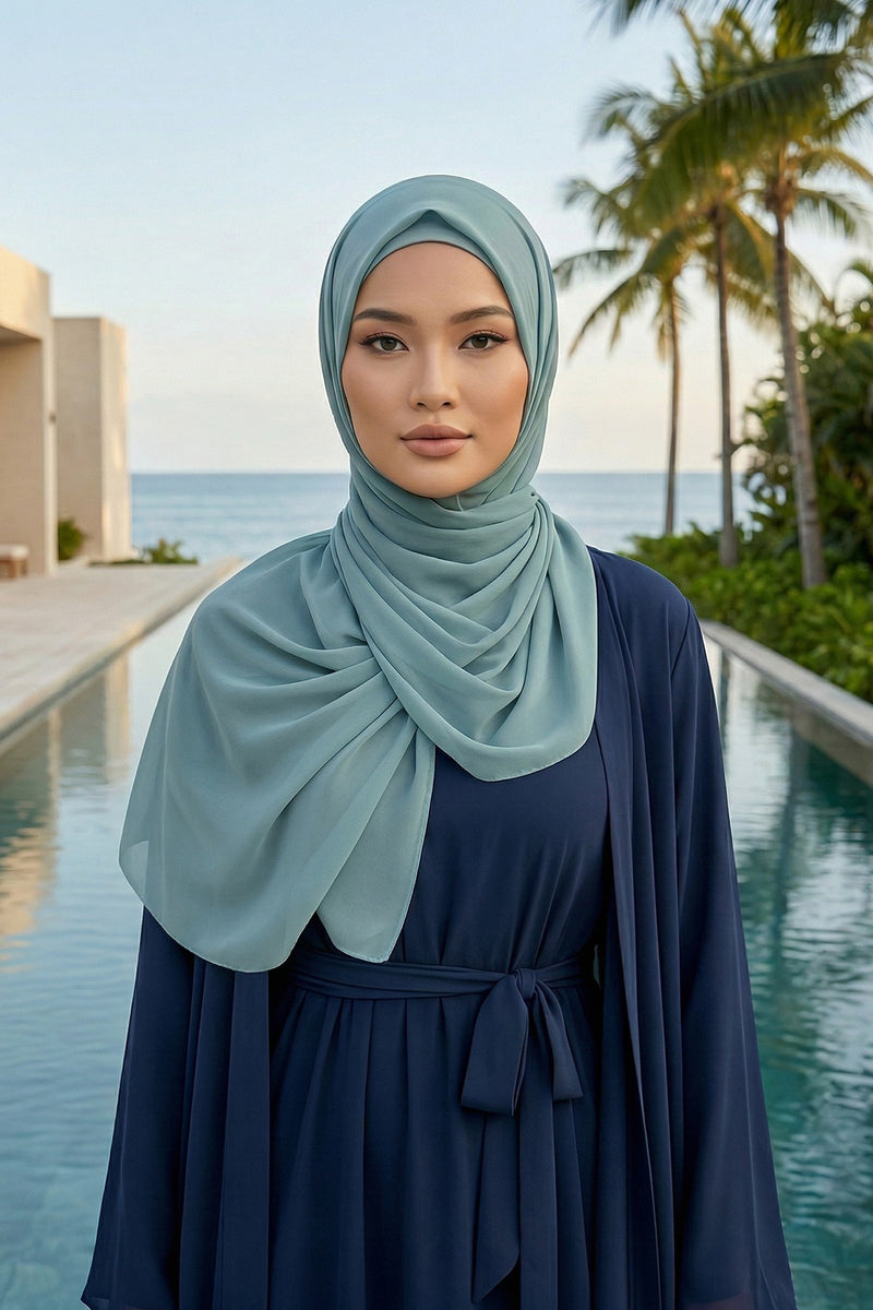 Instant Wear Hijab with Built-In Bonnet, Lightweight Chiffon Headscarf, One Piece Modest Headwear,PS-48