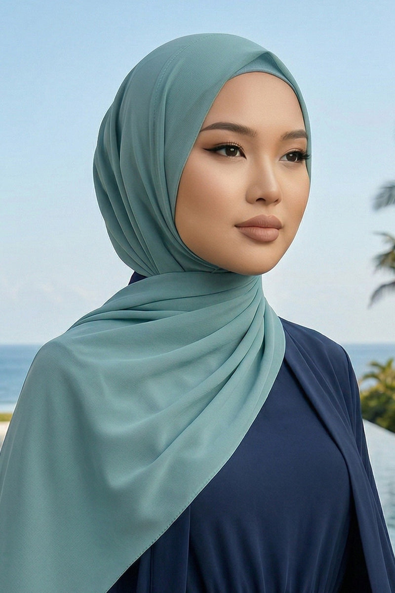 Instant Wear Hijab with Built-In Bonnet, Lightweight Chiffon Headscarf, One Piece Modest Headwear,PS-48