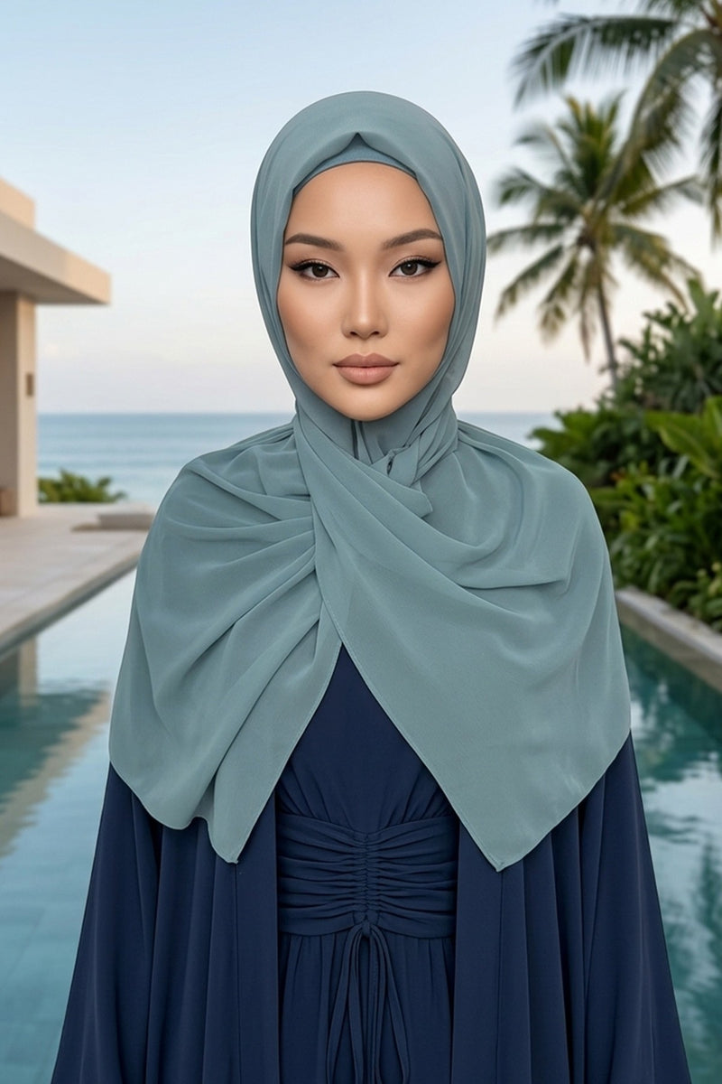 Instant Wear Hijab with Built-In Bonnet, Lightweight Chiffon Headscarf, One Piece Modest Headwear,PS-48