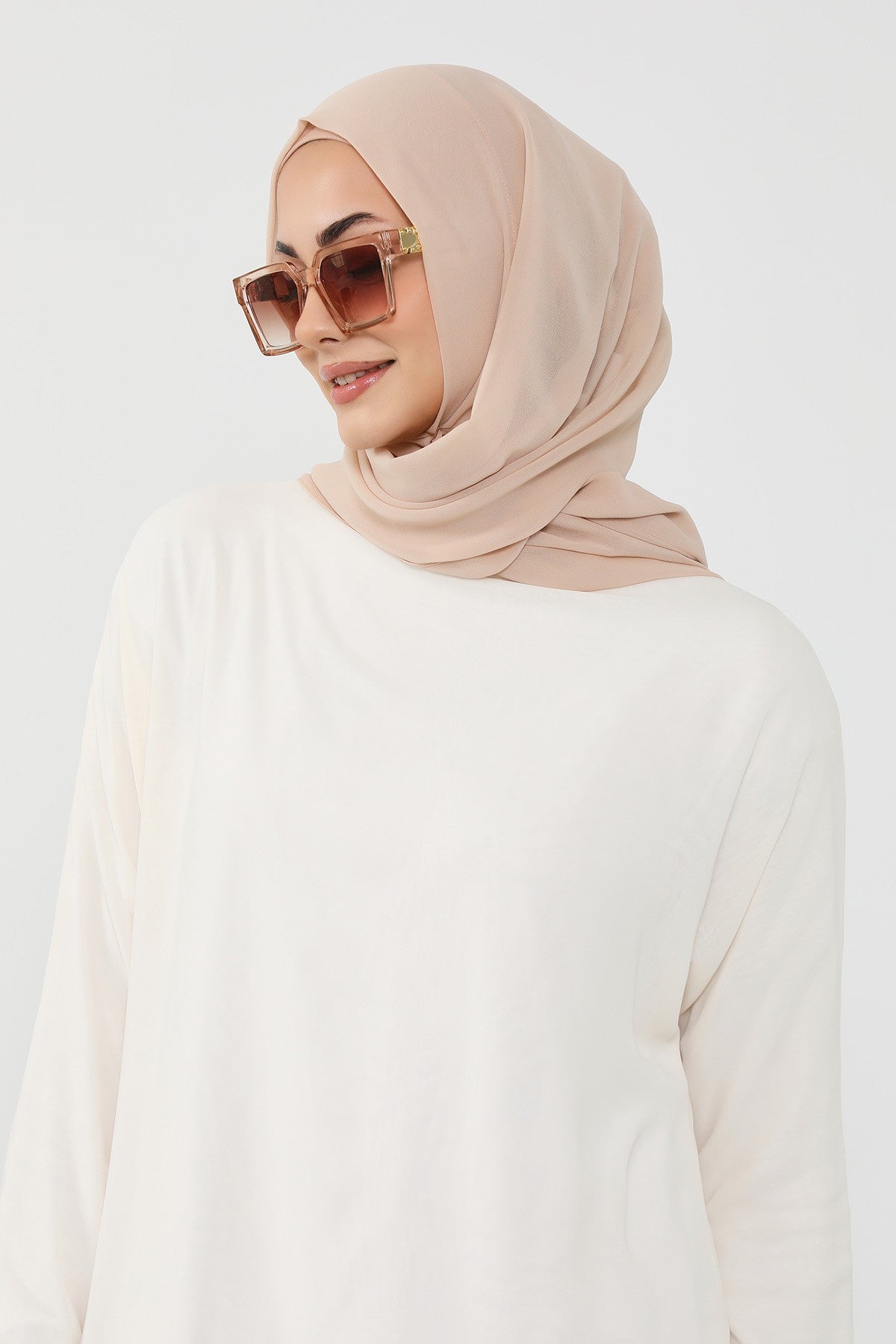 Instant Wear Hijab with Built-In Bonnet, Lightweight Chiffon Headscarf, One Piece Modest Headwear,PS-48 Light Mink
