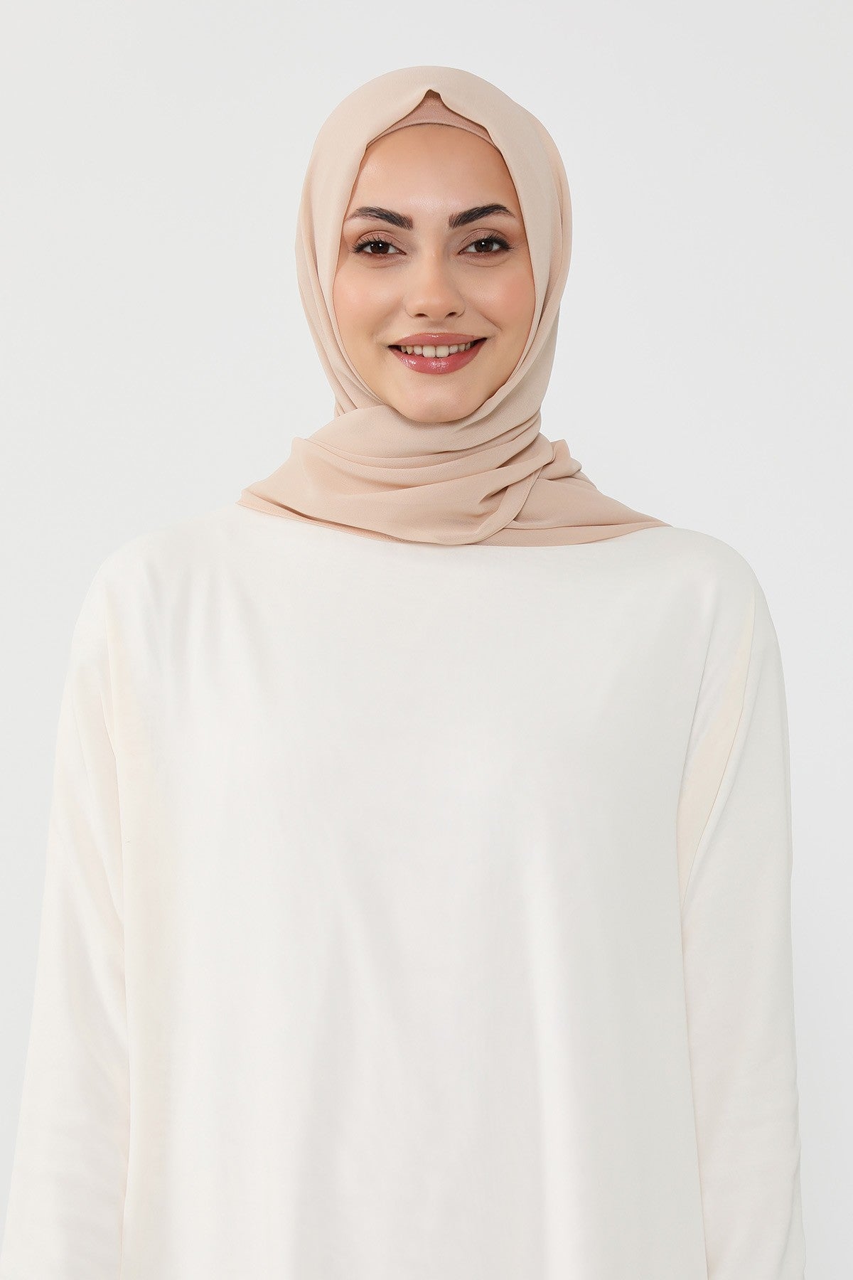Instant Wear Hijab with Built-In Bonnet, Lightweight Chiffon Headscarf, One Piece Modest Headwear,PS-48 Light Mink