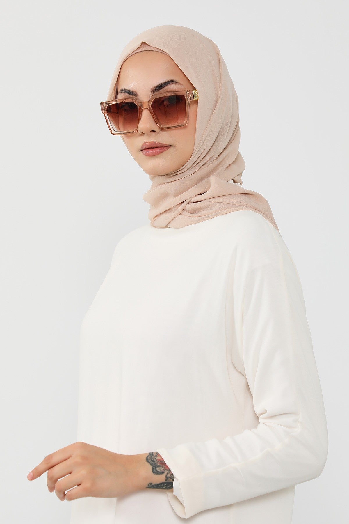 Instant Wear Hijab with Built-In Bonnet, Lightweight Chiffon Headscarf, One Piece Modest Headwear,PS-48 Light Mink