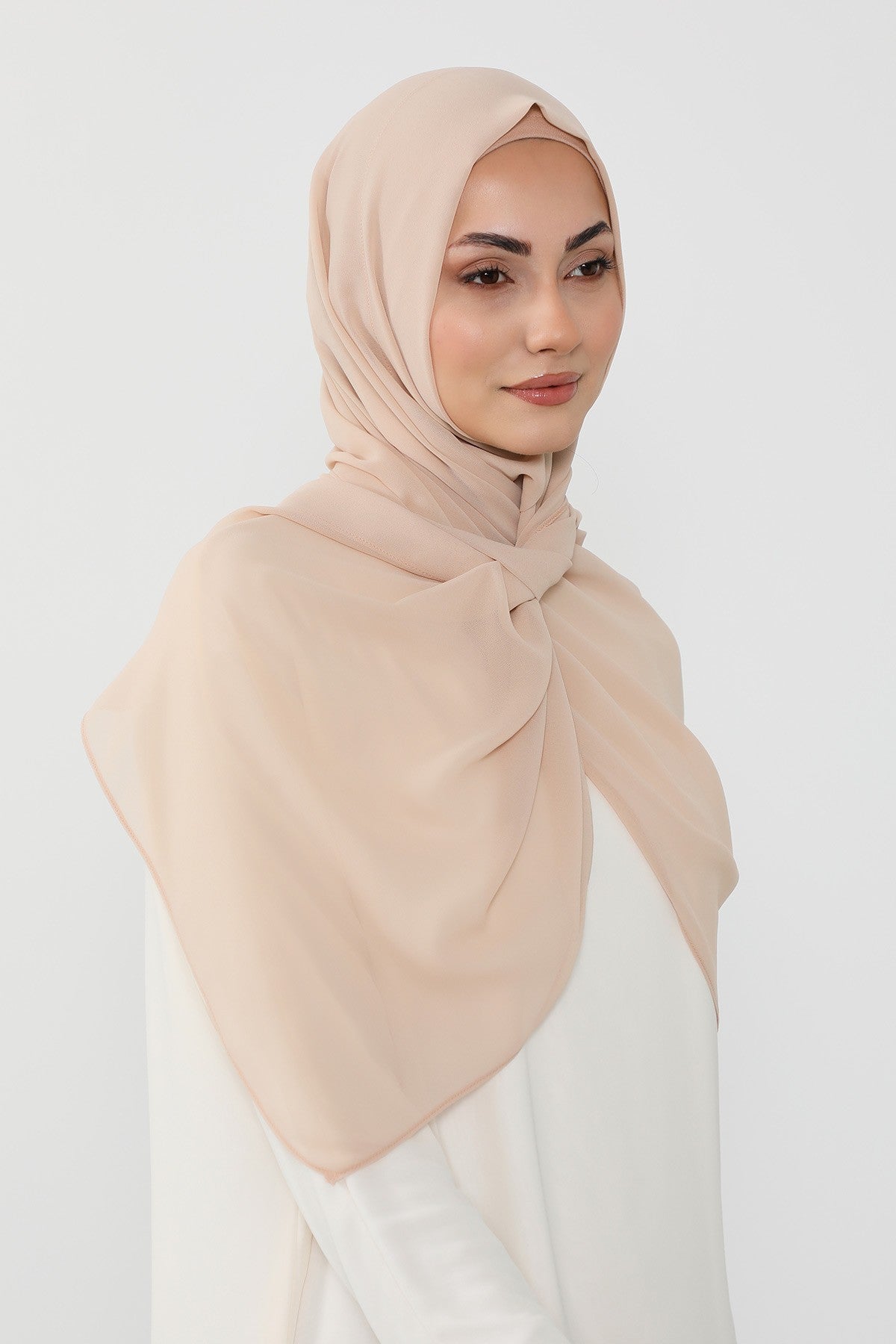 Instant Wear Hijab with Built-In Bonnet, Lightweight Chiffon Headscarf, One Piece Modest Headwear,PS-48 Light Mink