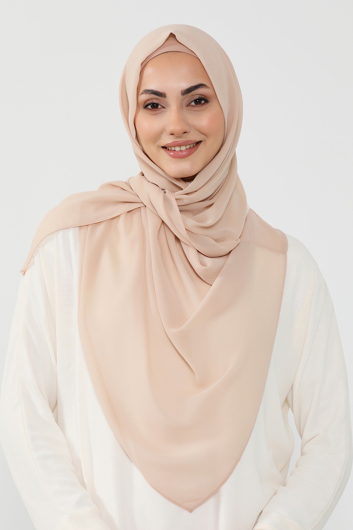 Instant Wear Hijab with Built-In Bonnet, Lightweight Chiffon Headscarf, One Piece Modest Headwear,PS-48 Light Mink