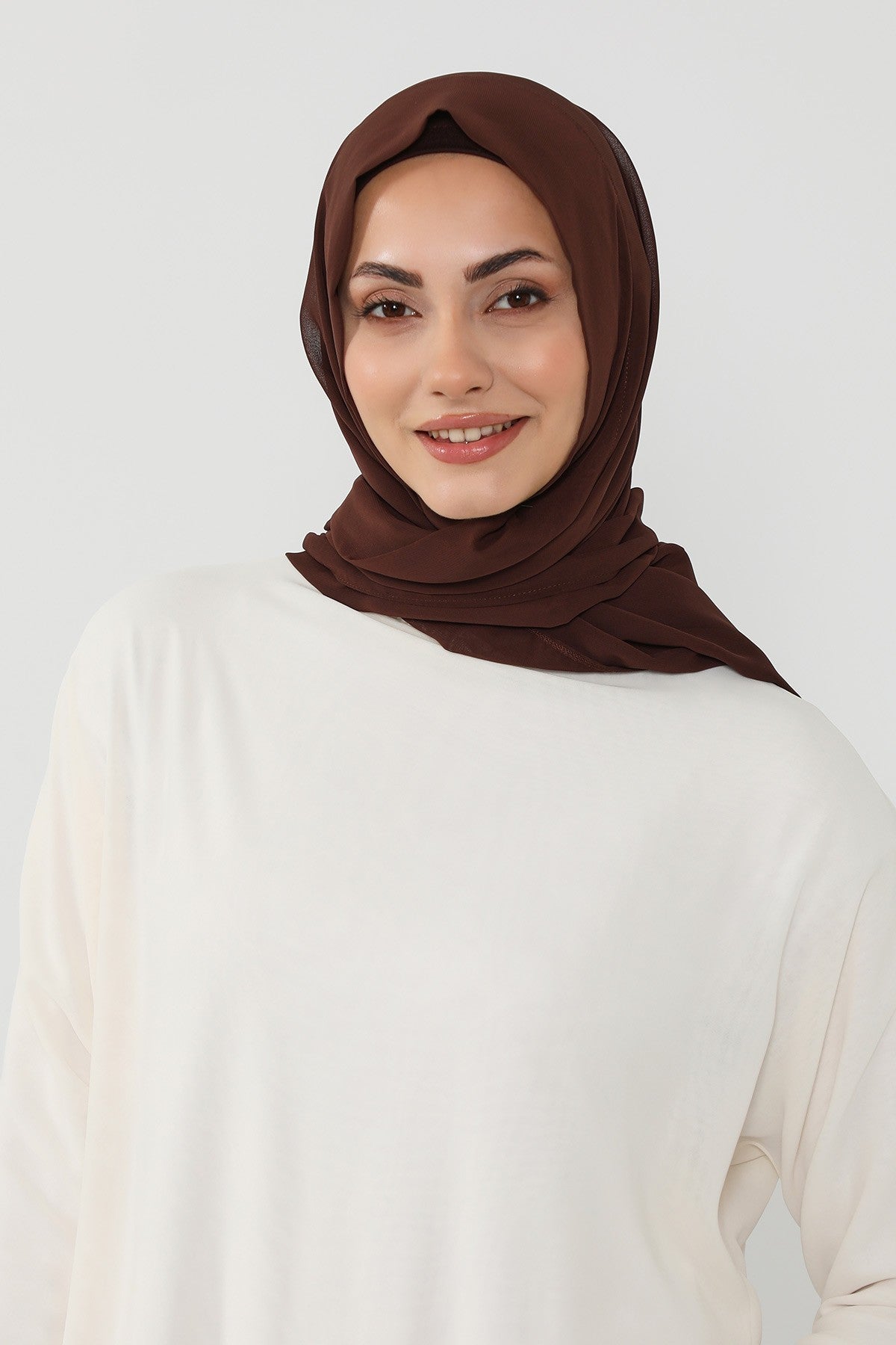 Instant Wear Hijab with Built-In Bonnet, Lightweight Chiffon Headscarf, One Piece Modest Headwear,PS-48 Brown