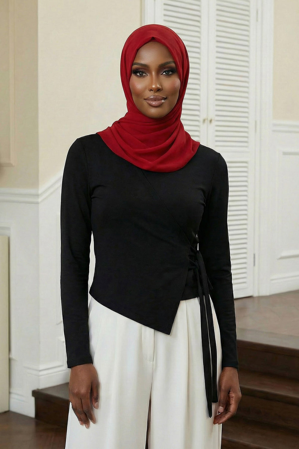 Instant Wear Hijab with Built-In Bonnet, Lightweight Chiffon Headscarf, One Piece Modest Headwear,PS-48 Maroon