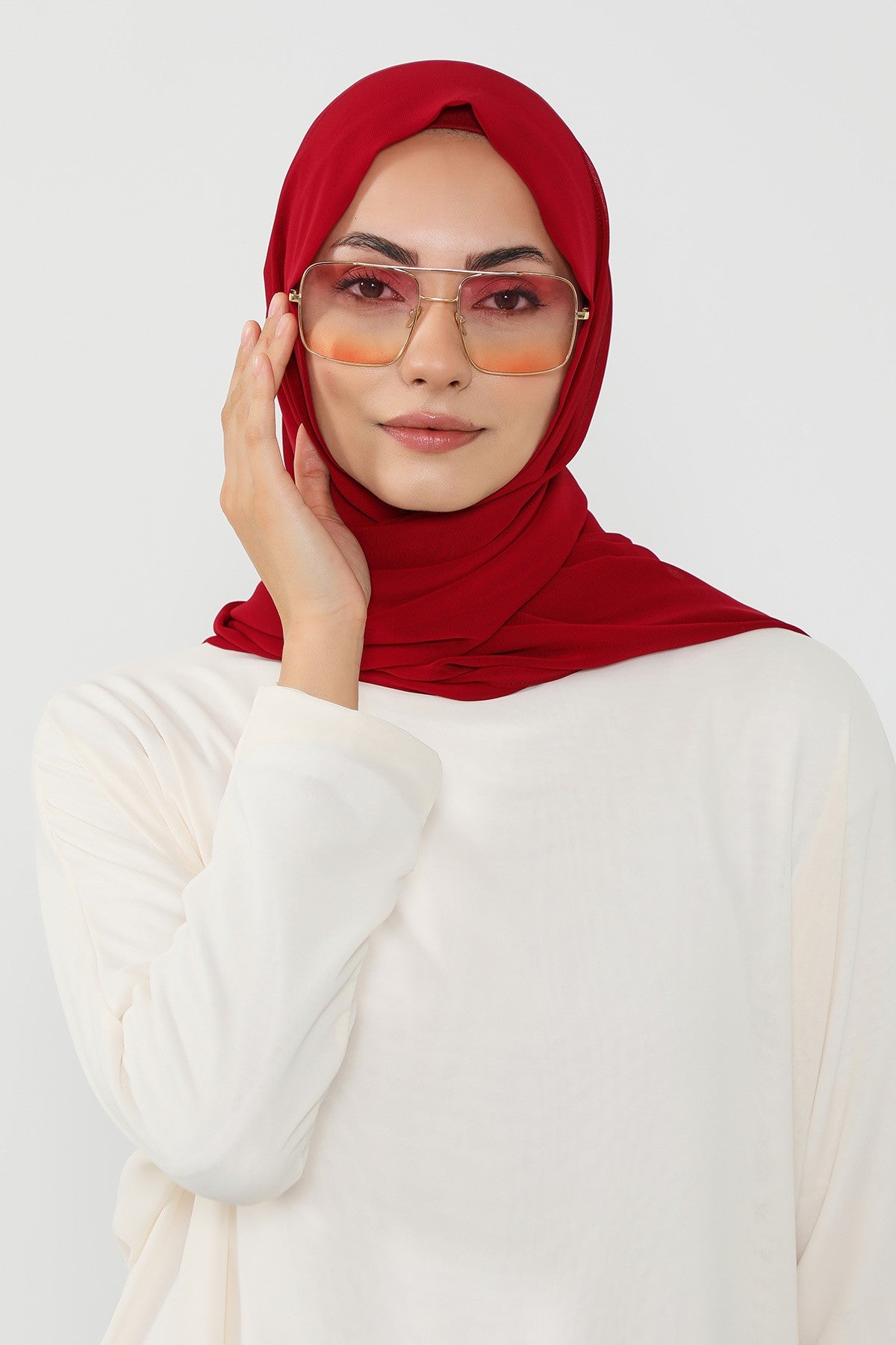 Instant Wear Hijab with Built-In Bonnet, Lightweight Chiffon Headscarf, One Piece Modest Headwear,PS-48 Maroon