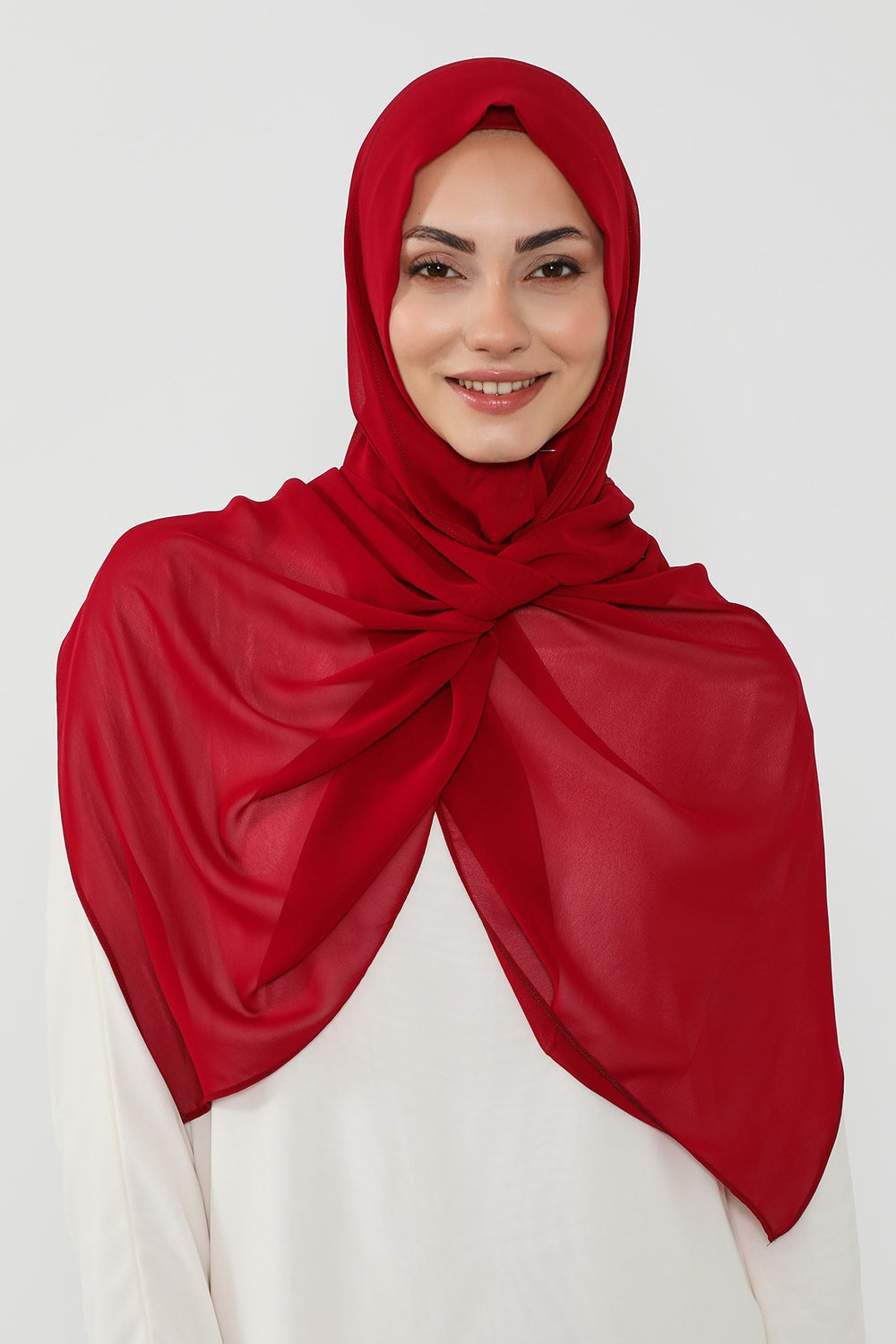 Instant Wear Hijab with Built-In Bonnet, Lightweight Chiffon Headscarf, One Piece Modest Headwear,PS-48 Maroon
