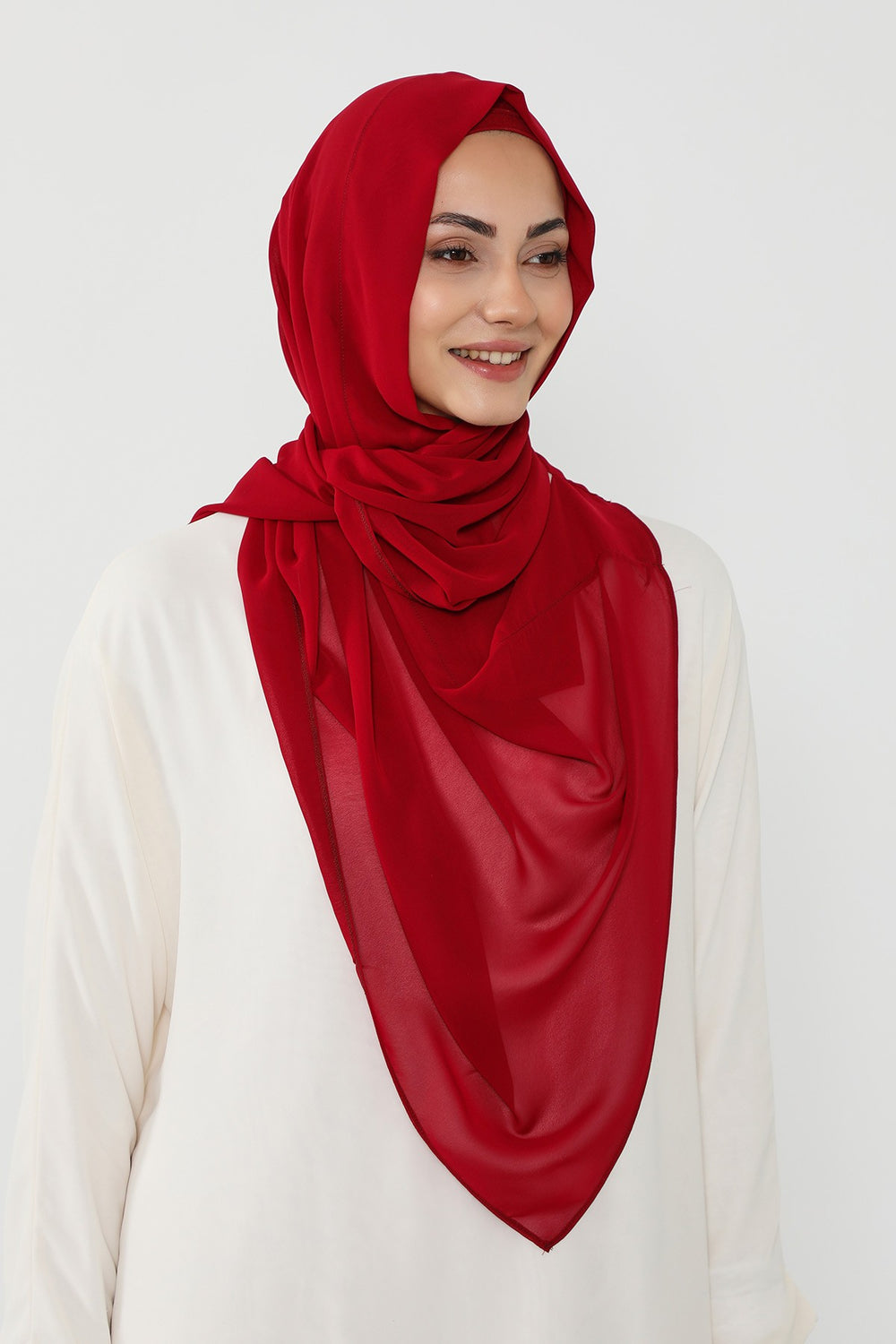 Instant Wear Hijab with Built-In Bonnet, Lightweight Chiffon Headscarf, One Piece Modest Headwear,PS-48 Maroon