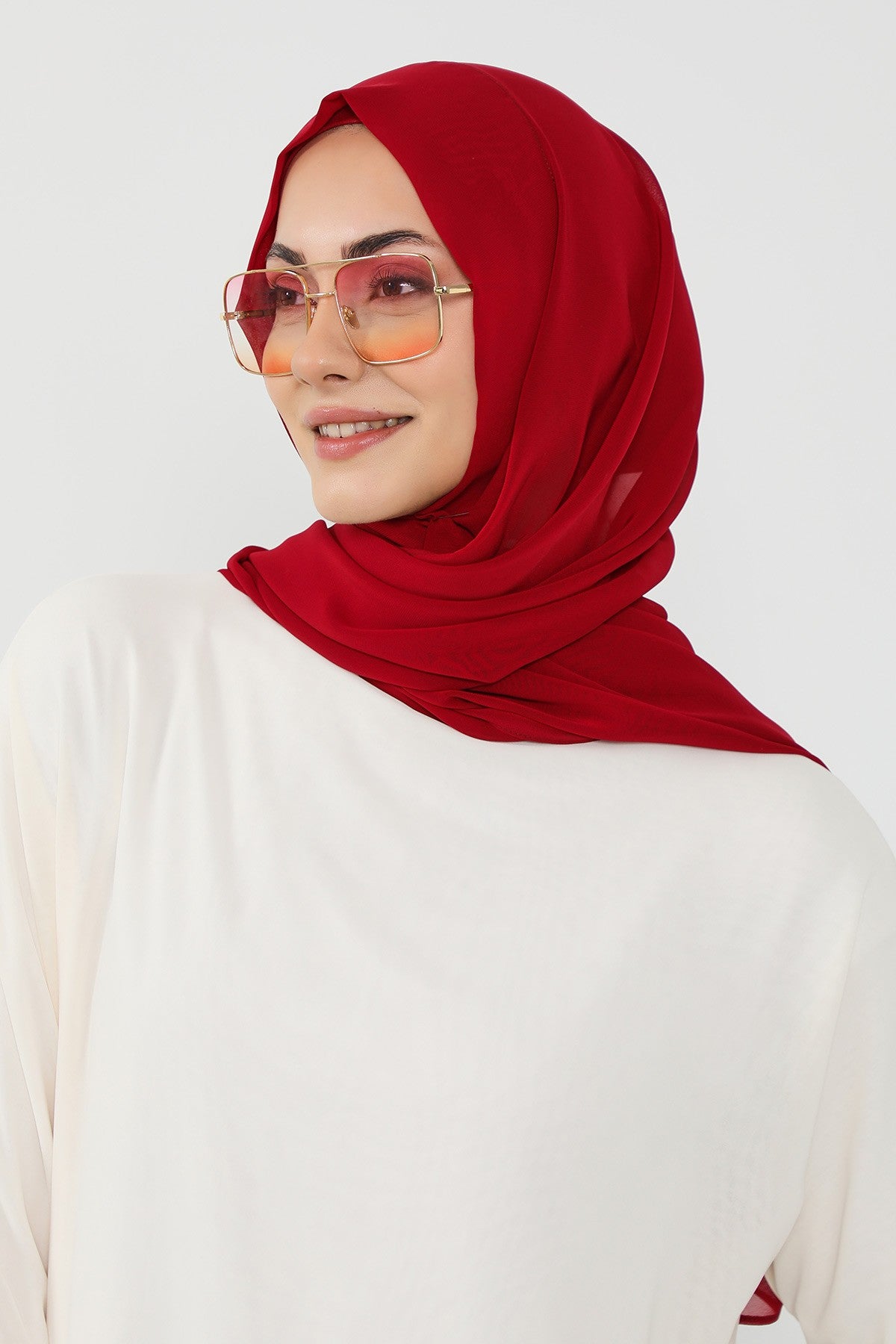 Instant Wear Hijab with Built-In Bonnet, Lightweight Chiffon Headscarf, One Piece Modest Headwear,PS-48 Maroon