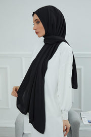 Jersey Aerobin Shawl for Women Modesty, Head Wrap Turban, Cap Headwear Rectangle Aerobin Hijab,CTS-5A Black