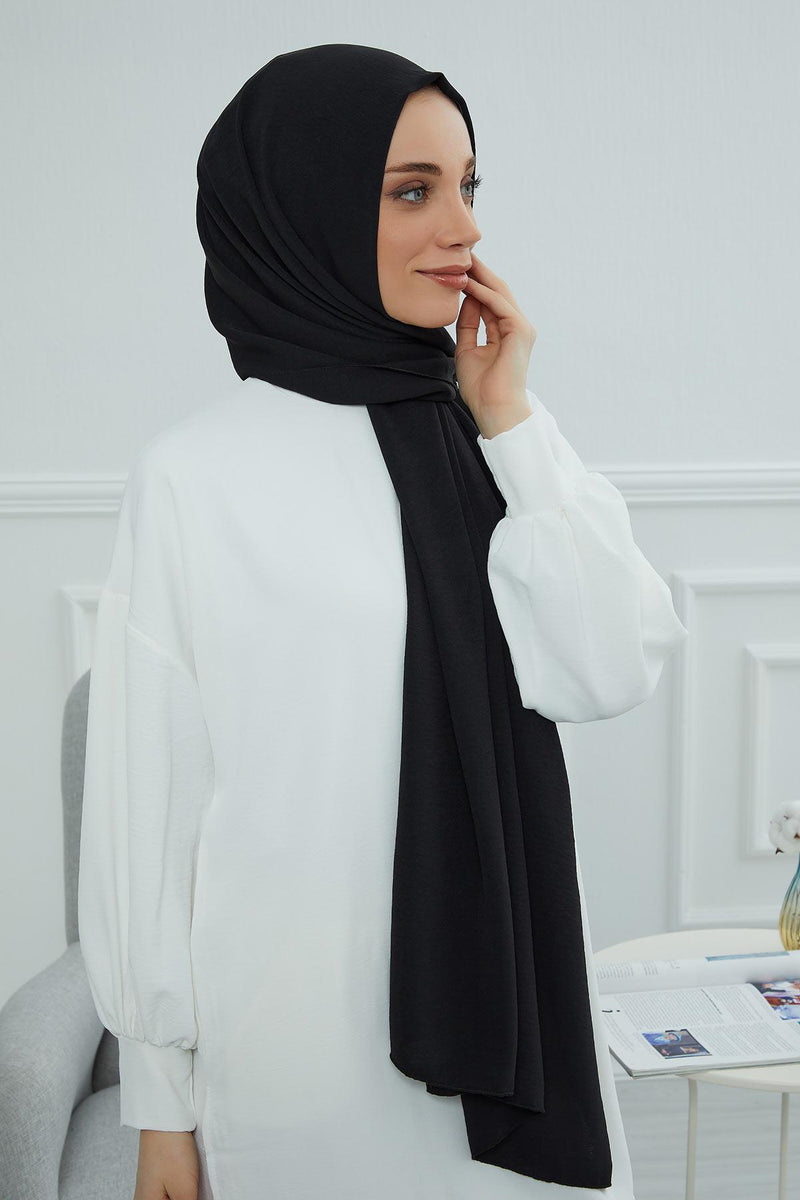 Jersey Aerobin Shawl for Women Modesty, Head Wrap Turban, Cap Headwear Rectangle Aerobin Hijab,CTS-5A Black