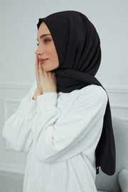 Jersey Aerobin Shawl for Women Modesty, Head Wrap Turban, Cap Headwear Rectangle Aerobin Hijab,CTS-5A Black