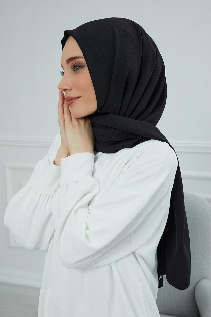 Jersey Aerobin Shawl for Women Modesty, Head Wrap Turban, Cap Headwear Rectangle Aerobin Hijab,CTS-5A Black