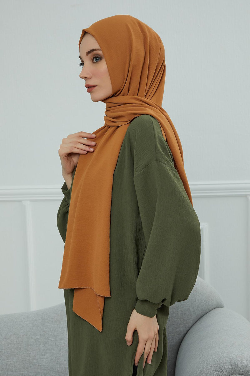 Jersey Aerobin Shawl for Women Modesty, Head Wrap Turban, Cap Headwear Rectangle Aerobin Hijab,CTS-5A Tawny Brown