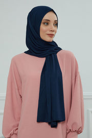 Jersey Cotton Shawl for Women Modesty, Head Wrap Turban, Cap Headwear Rectangle Combed Cotton Hijab,CTS-5 Navy Blue