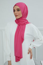 Jersey Cotton Shawl for Women Modesty, Head Wrap Turban, Cap Headwear Rectangle Combed Cotton Hijab,CTS-5 Fuchsia