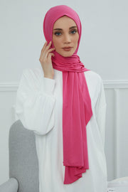 Jersey Cotton Shawl for Women Modesty, Head Wrap Turban, Cap Headwear Rectangle Combed Cotton Hijab,CTS-5 Fuchsia
