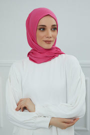 Jersey Cotton Shawl for Women Modesty, Head Wrap Turban, Cap Headwear Rectangle Combed Cotton Hijab,CTS-5 Fuchsia