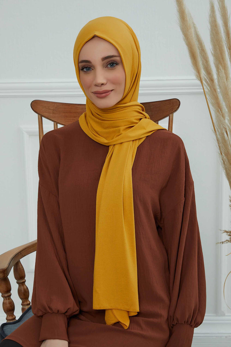 Jersey Cotton Shawl for Women Modesty, Head Wrap Turban, Cap Headwear Rectangle Combed Cotton Hijab,CTS-5 Mustard Yellow