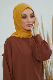 Jersey Cotton Shawl for Women Modesty, Head Wrap Turban, Cap Headwear Rectangle Combed Cotton Hijab,CTS-5 Mustard Yellow