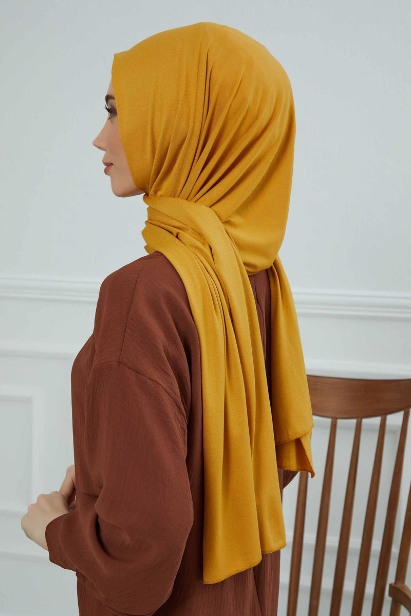Jersey Cotton Shawl for Women Modesty, Head Wrap Turban, Cap Headwear Rectangle Combed Cotton Hijab,CTS-5 Mustard Yellow