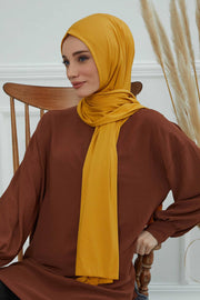 Jersey Cotton Shawl for Women Modesty, Head Wrap Turban, Cap Headwear Rectangle Combed Cotton Hijab,CTS-5 Mustard Yellow