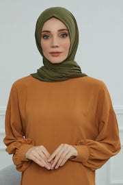 Jersey Cotton Shawl for Women Modesty, Head Wrap Turban, Cap Headwear Rectangle Combed Cotton Hijab,CTS-5 Army Green