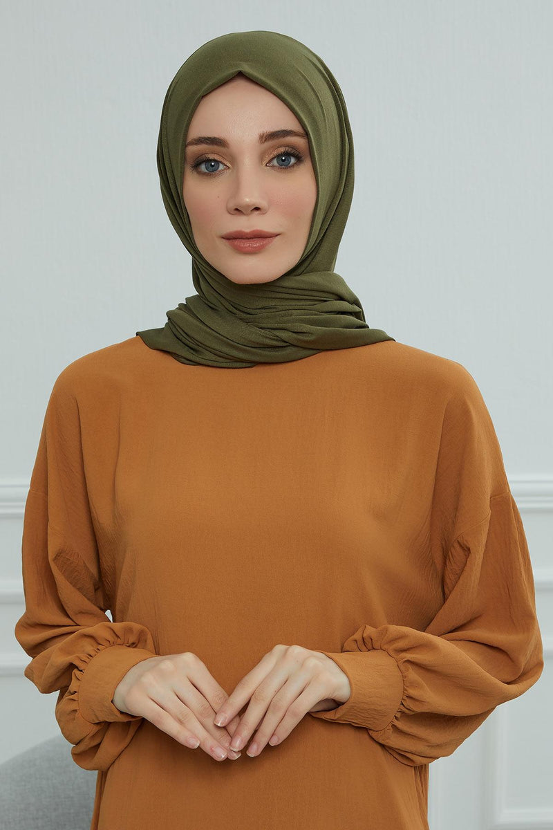 Jersey Cotton Shawl for Women Modesty, Head Wrap Turban, Cap Headwear Rectangle Combed Cotton Hijab,CTS-5 Army Green